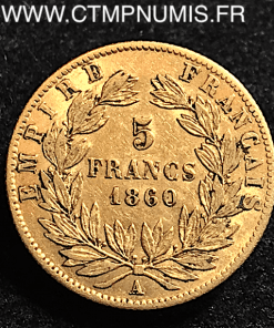 5 FRANCS OR NAPOLEON III 1860 A PARIS ABEILLE