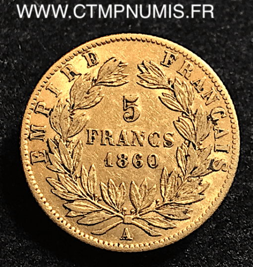 5 FRANCS OR NAPOLEON III 1860 A PARIS ABEILLE