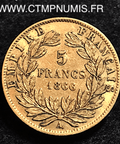 5 FRANCS OR NAPOLEON III TETE LAUREE 1866 A PARIS