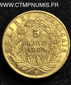 5 FRANCS OR NAPOLEON III  1860 BB STRASBOURG