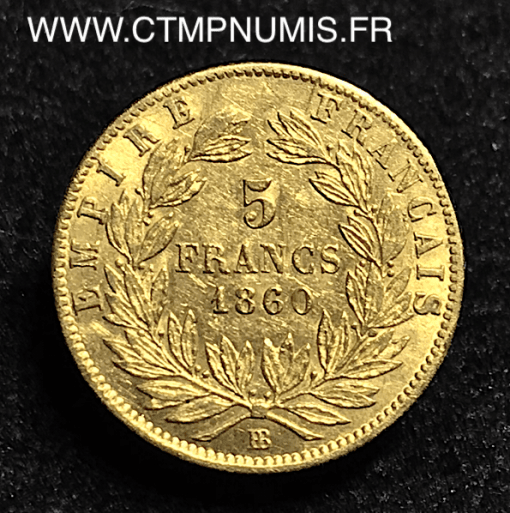 5 FRANCS OR NAPOLEON III 1860 BB STRASBOURG