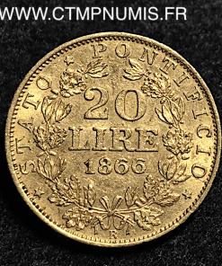 ITALIE VATICAN 20 LIRE OR PIE IX 1866 R ROME XXI