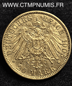 ALLEMAGNE BAVIERE 20 MARK OR 1905 D