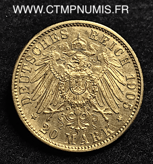 ALLEMAGNE BAVIERE 20 MARK OR 1905 D