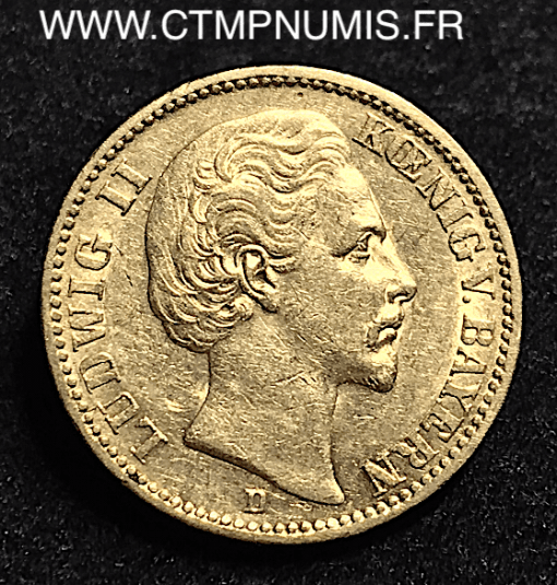 ALLEMAGNE BAVIERE LOUIS II 20 MARK OR 1874 D