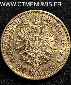 ALLEMAGNE BAVIERE LOUIS II 20 MARK OR 1874 D