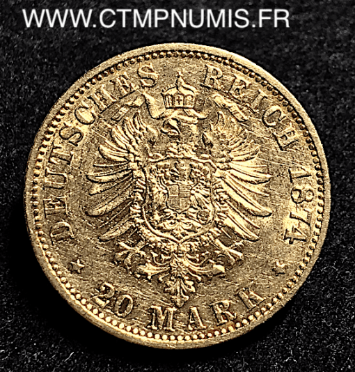 ALLEMAGNE BAVIERE LOUIS II 20 MARK OR 1874 D