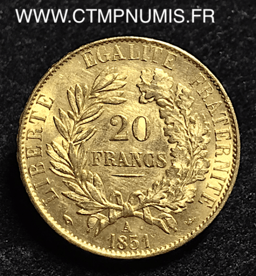 20 FRANCS OR CERES II° REPUBLIQUE 1851 A PARIS SUP