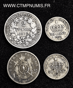 LOT DE 4 MONNAIES ARGENT CERES, NAPOLEON III,