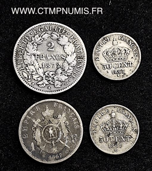 LOT DE 4 MONNAIES ARGENT CERES, NAPOLEON III,