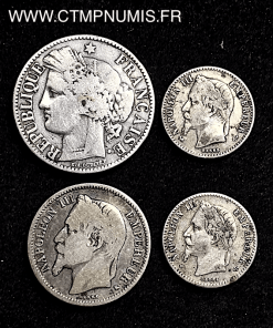 LOT DE 4 MONNAIES ARGENT CERES, NAPOLEON III,