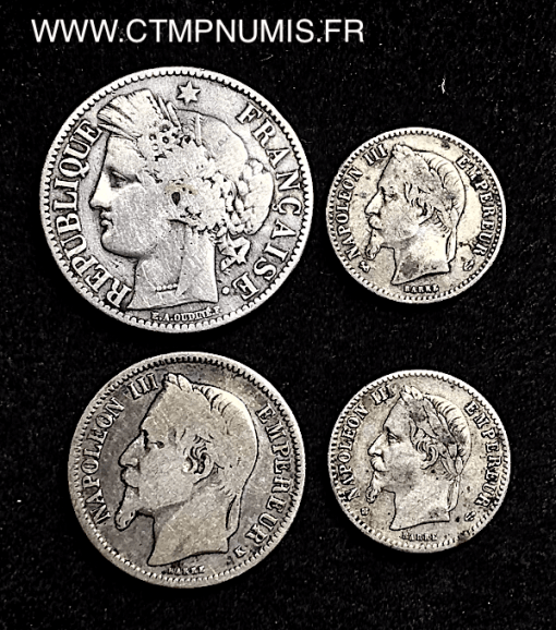 LOT DE 4 MONNAIES ARGENT CERES, NAPOLEON III,