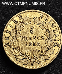 5 FRANCS OR NAPOLEON III TETE NUE 1858 A PARIS