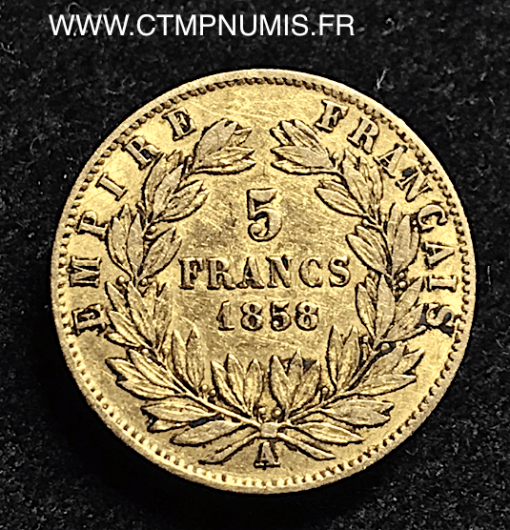 5 FRANCS OR NAPOLEON III TETE NUE 1858 A PARIS