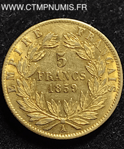 5 FRANCS OR NAPOLEON III TETE NUE 1859 A PARIS