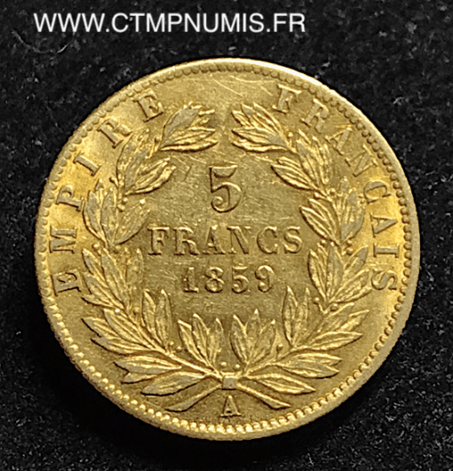 5 FRANCS OR NAPOLEON III TETE NUE 1859 A PARIS