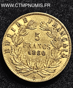 5 FRANCS OR NAPOLEON III TETE NUE 1860 PARIS MAIN