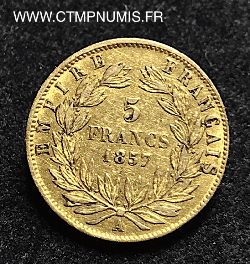 5 FRANCS OR NAPOLEON III TETE NUE 1857 A PARIS