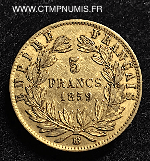 5 FRANCS OR NAPOLEON TETE NUE 1859 STRASBOURG