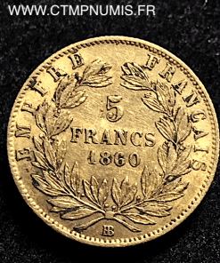 5 FRANCS OR NAPOLEON TETE NUE 1860 STRASBOURG