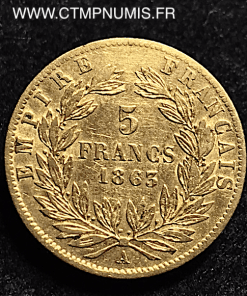 5 FRANCS OR NAPOLEON III TETE LAUREE 1863 A PARIS