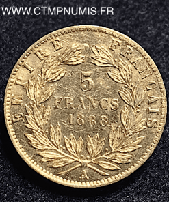 5 FRANCS OR NAPOLEON III TETE LAUREE 1868 A PARIS