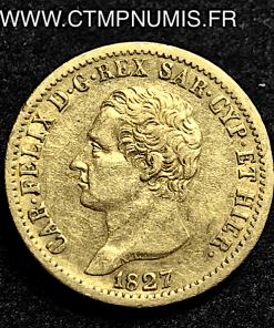 SARDAIGNE 20 LIRE OR CHARLES FELIX 1827 TURIN