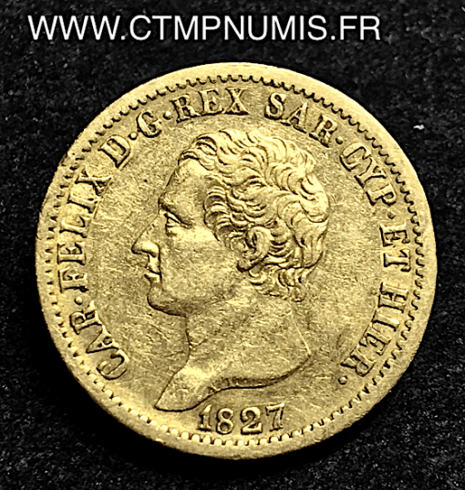 SARDAIGNE 20 LIRE OR CHARLES FELIX 1827 TURIN