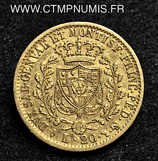 SARDAIGNE 20 LIRE OR CHARLES FELIX 1827 TURIN