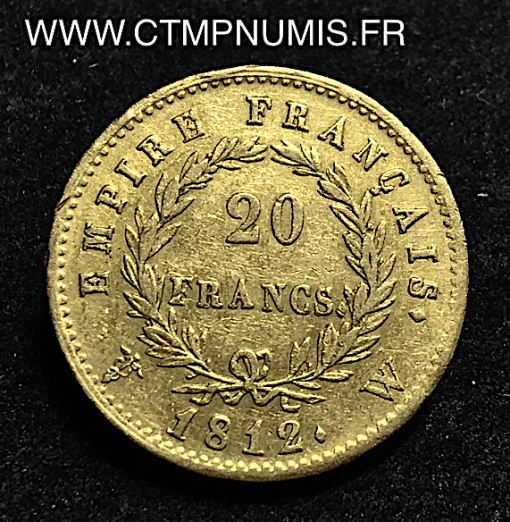 20 FRANCS OR NAPOLEON I° EMPIRE 1812 W LILLE TTB+