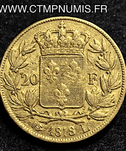 20 FRANCS OR LOUIS XVIII BUSTE NU 1818 L BAYONNE