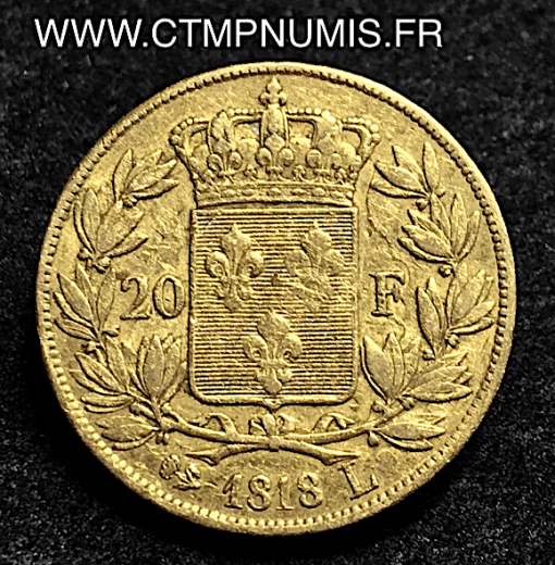 20 FRANCS OR LOUIS XVIII BUSTE NU 1818 L BAYONNE