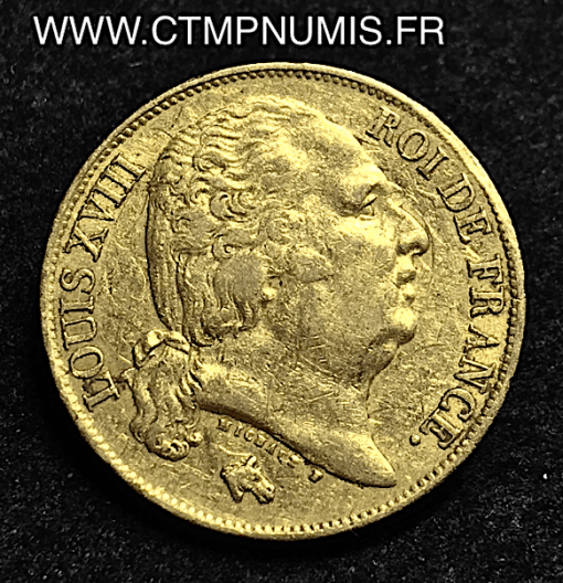 20 FRANCS OR LOUIS XVIII BUSTE NU 1818 L BAYONNE