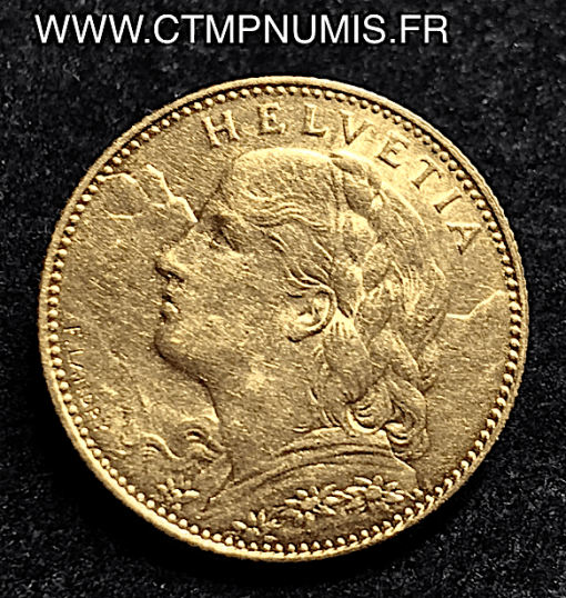 SUISSE 10 FRANCS OR VRENELI 1913 SUP