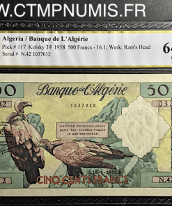 BANQUE DE L'ALGERIE 500 FRANCS DU 16 JANVIER 1958