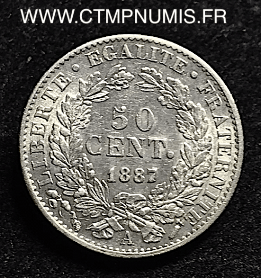 50 CENTIMES ARGENT CERES 1887A PARIS TTB+/SUP