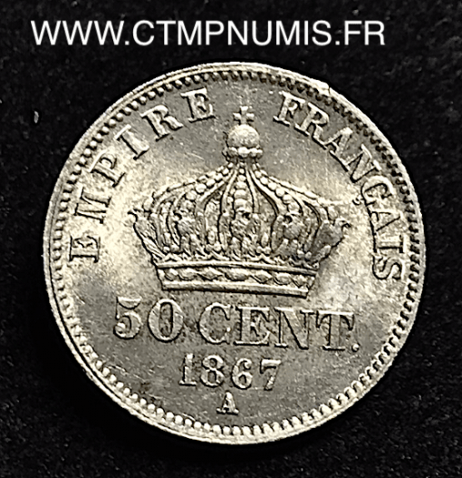 50 CENTIMES ARGENT NAPOLEON III 1867 A PARIS