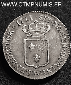 LOUIS XV 1/3 ECU DE FRANCE ARGENT 1721 W LILLE