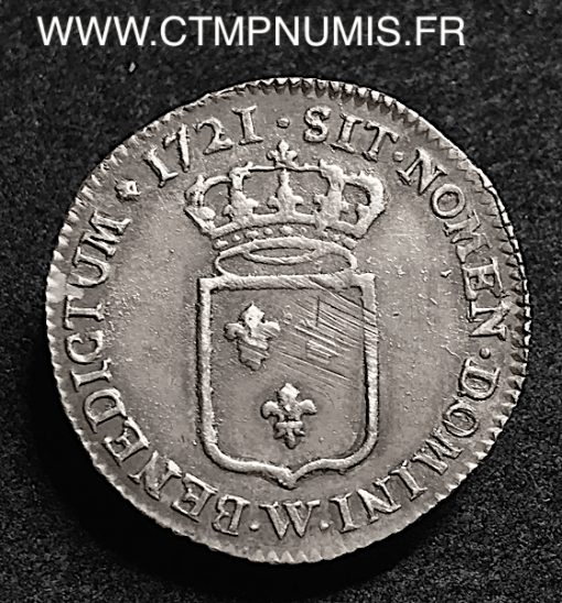 LOUIS XV 1/3 ECU DE FRANCE ARGENT 1721 W LILLE