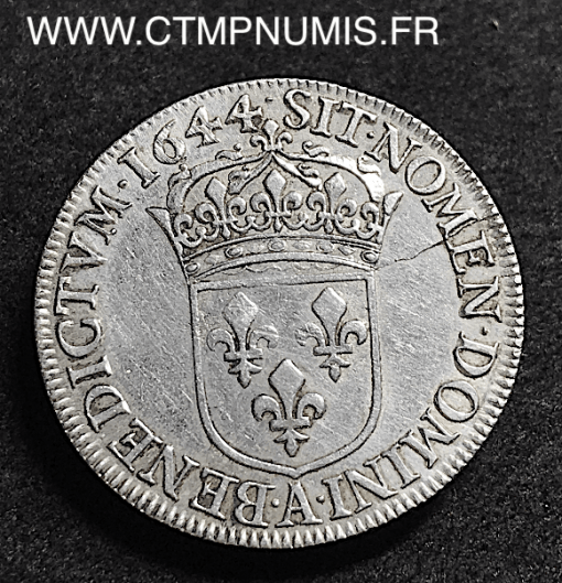 LOUIS XIV 1/2 ECU ARGENT MECHE COURTE 1644 PARIS