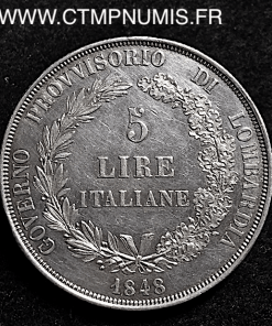 ITALIE LOMBARDIE 5 LIRE ARGENT 1848