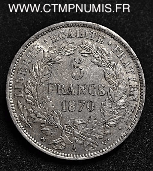 5 FRANCS ARGENT CERES III° REPUBLIQUE 1870 A PARIS