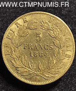 5 FRANCS OR NAPÖLEON III 1864 BB STRASBOURG