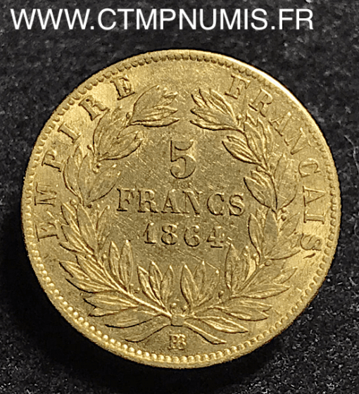 5 FRANCS OR NAPÖLEON III 1864 BB STRASBOURG