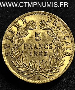 5 FRANCS OR NAPÖLEON III 1863 BB STRASBOURG