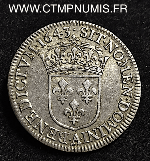 LOUIS XIV 1/4 ECU A LA MECHE COURTE 1643 A PARIS