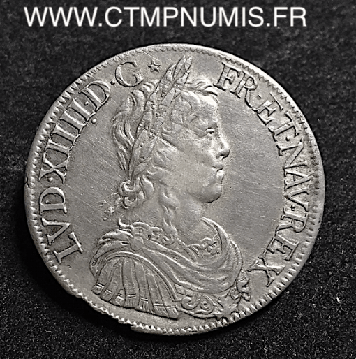 LOUIS XIV ECU ARGENT A LA MECHE LONGUE 1651 A PARIS