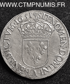 LOUIS XIV ECU ARGENT A LA MECHE LONGUE 1651 PARIS