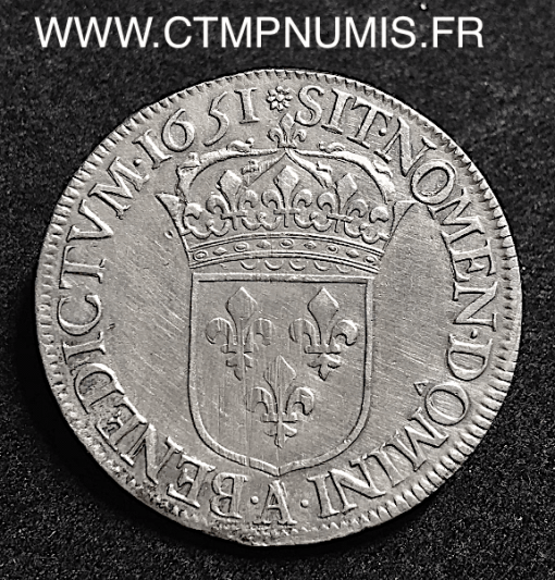 LOUIS XIV ECU ARGENT A LA MECHE LONGUE 1651 PARIS