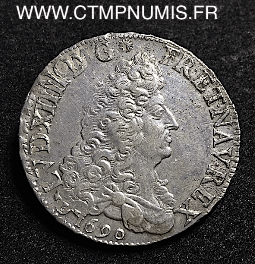 LOUIS XIV ECU ARGENT AUX 8 L 1° TYPE 1690 X AMIENS